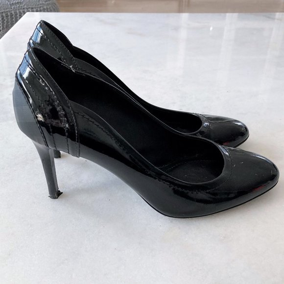 Burberry shiny black & plaid / check pumps, patent leather high heel shoes - Picture 8 of 11